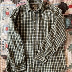 L.L. Bean Men's Olive Checkered Flannel Shirt